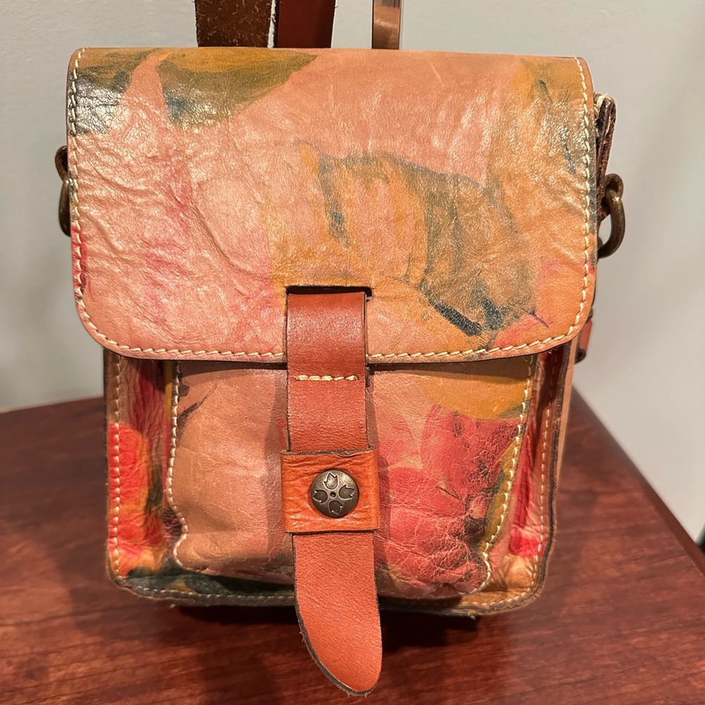 Patricia Nash Floral Leather Crossbody Bag - Tan/Peach